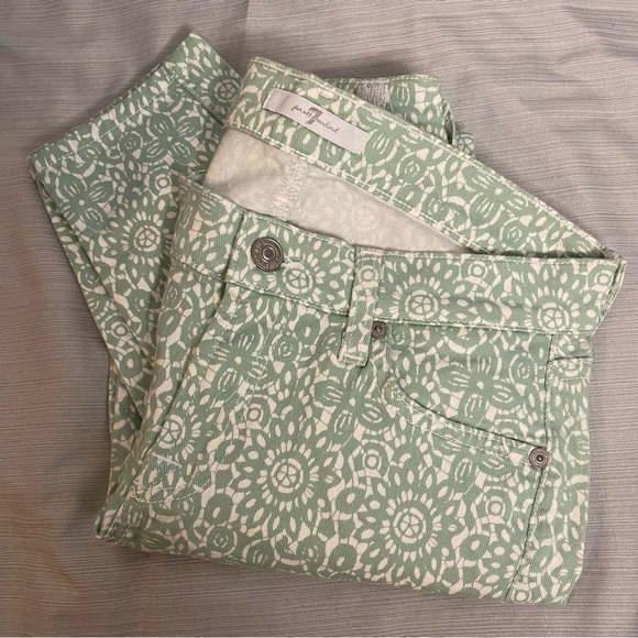 7 For All Mankind Floral Mint Green Straight Leg Pants Size 27 - Picture 7 of 7